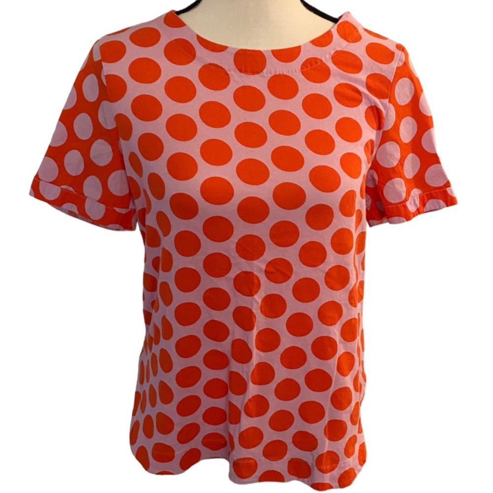 Maeve Pink Tee with Orange Polka Dots, Short Sleeve